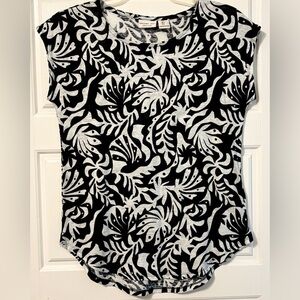 Rachel Zoe Black & White Leaf-Print Linen Top